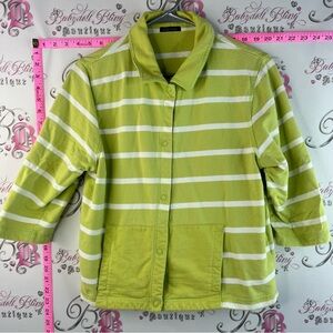 Knit chic Sweater stripes Lime Green and White Striped Button-Front Cardigan